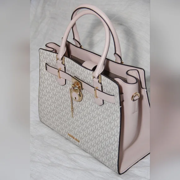Michael Kors Pink and Cream Satchel with Gold-Tone Hardware